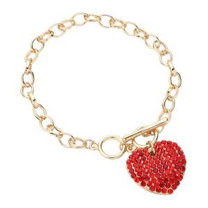 Stone Paved Heart Pendant Metal Toggle Women Bracelet Custom Jewelry